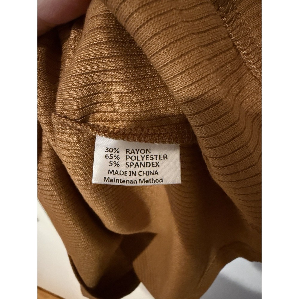 MEROKEETY Women's V Neck Tank Top Brown Sleeveless Ribbed Shirt Size Medium - Picture 3 of 4